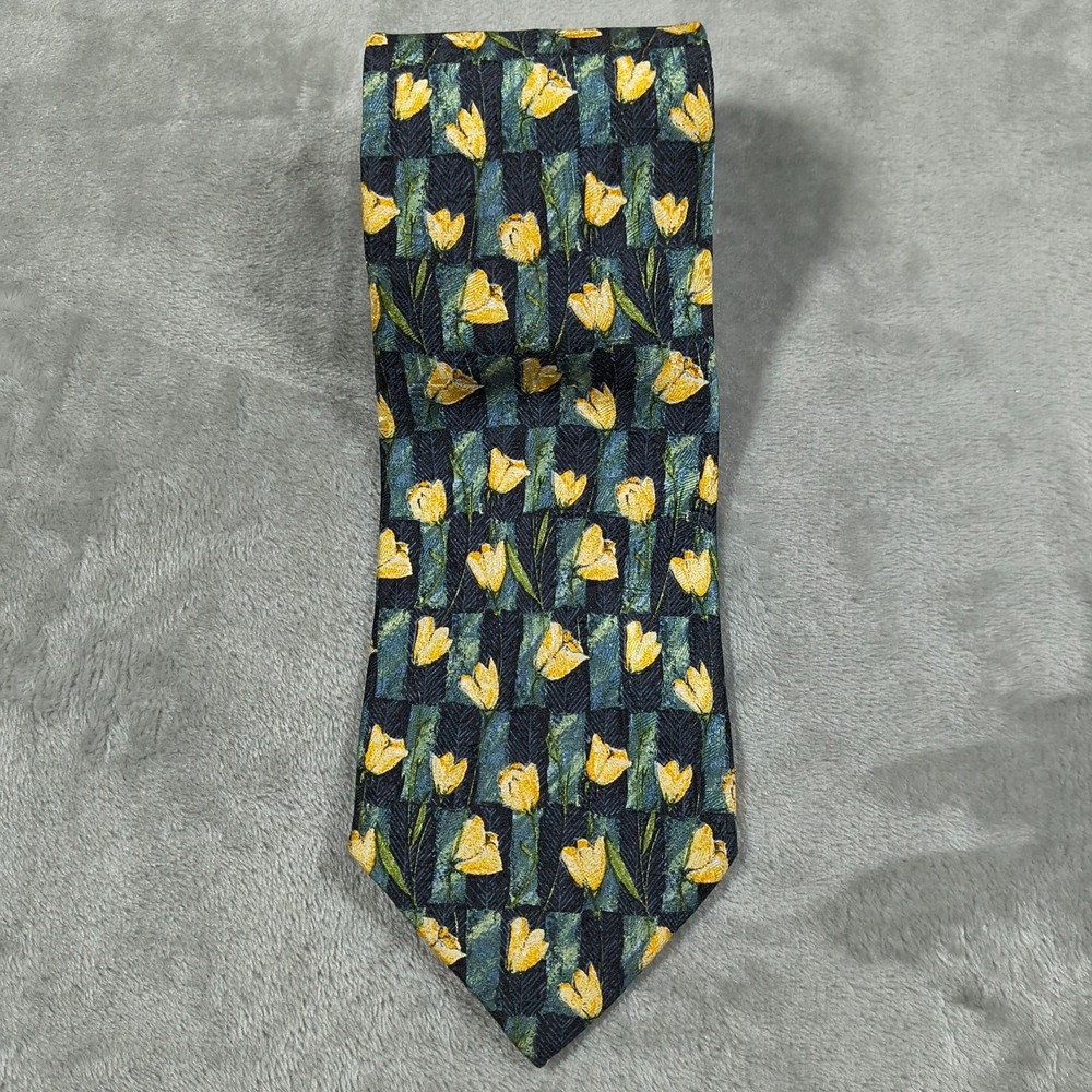 Vintage Ermenegildo Zegna Tie‎ Men 58X3.75 Floral Geometric Abstract Silk Italy
